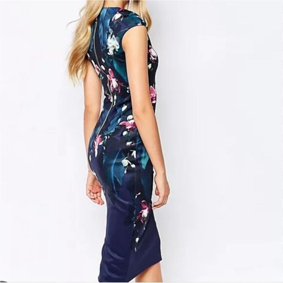 Ted Baker 'Antonya' Fuchsia Floral Midi Dress Size 3 US 8 - Picture 2 of 10